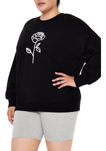 Plus Size Gül Desenli Sweatshirt