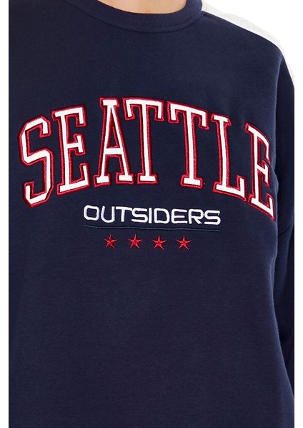 F21 Seattle Nakışlı Polar Sweatshirt