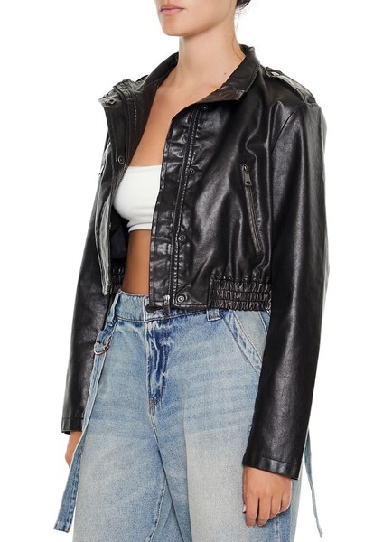 F21 Suni Deri Crop Ceket fırsatları