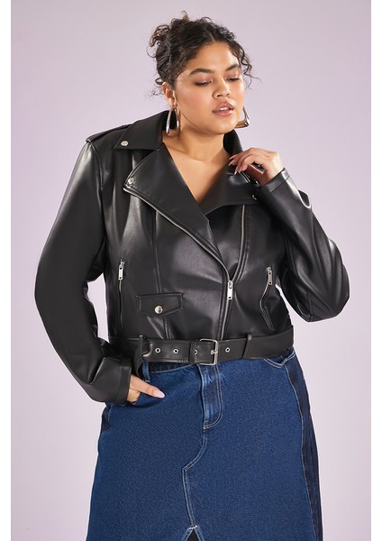 Plus Size Suni Deri Ceket