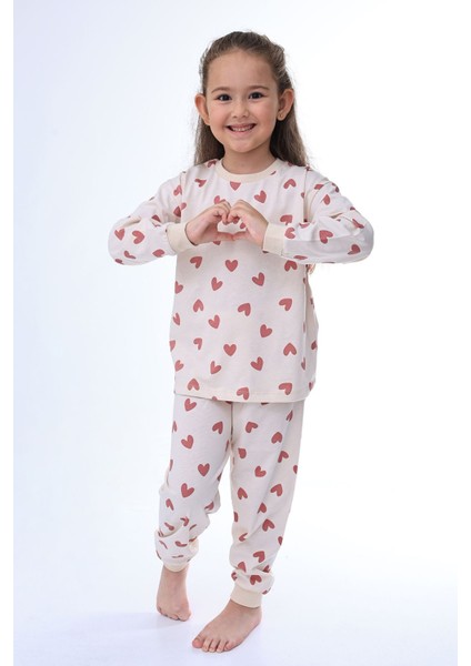 Minik Kalpler Desenli %100 Pamuk Kız Çocuk Pijama Takımı