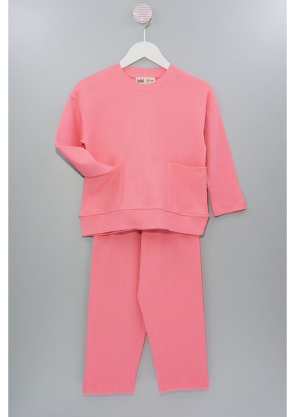 Fitilli Cepli Pembe Kız Çocuk Pijama Takımı