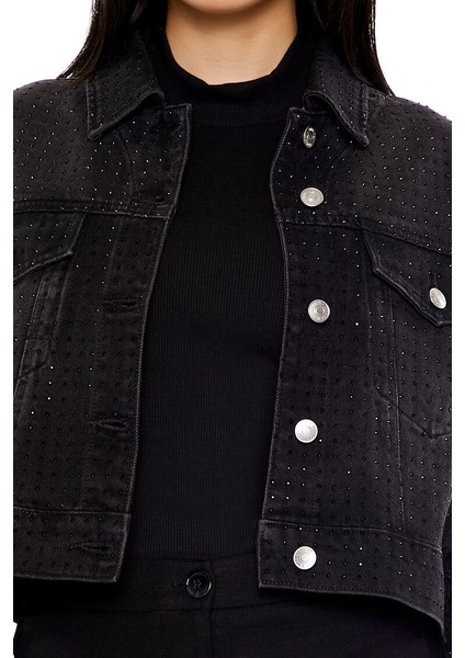 F21 Taş Detaylı Trucker Kot Ceket