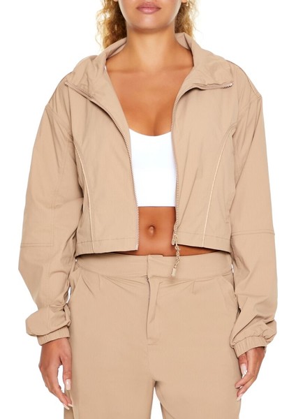F21 Spor Piped-Trim Zip-Up Ceket