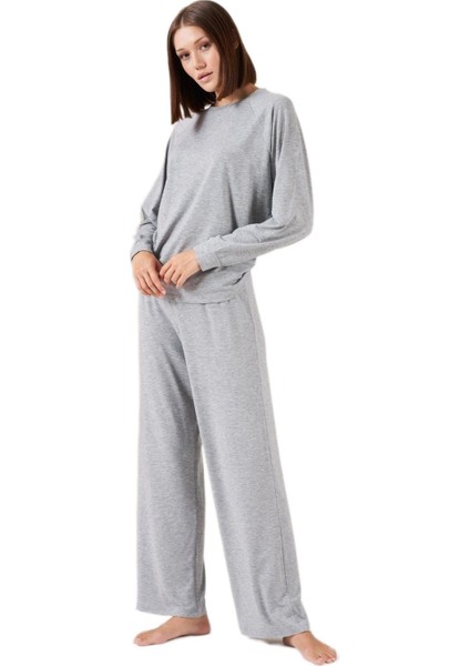 Kadın Gri Bol Paça Pijama Takımı 26043 modelleri
