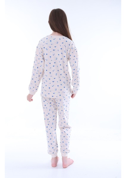 Minimal Çiçek Detaylı Mavi Kız Çocuk Pijama Takımı indirimleri