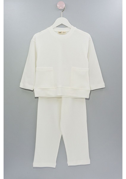 Fitilli Cepli Ekru Kız Çocuk Pijama Takımı