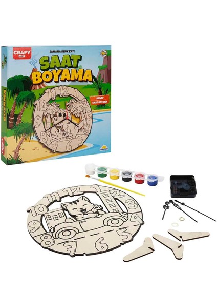Ahşap Saat Boyama Seti - Kedi