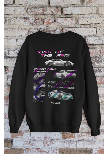 Unisex King Of The Ring Sırt Baskılı Kapüşonsuz Sweatshirt, Oversize Porsche Baskılı Sweatshirt modelleri