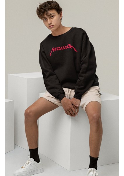 Unisex Metallica Yılan Sırt Baskılı Kapüşonsuz Sweatshirt, Oversize Rock Band Baskılı Sweatshirt fiyatları
