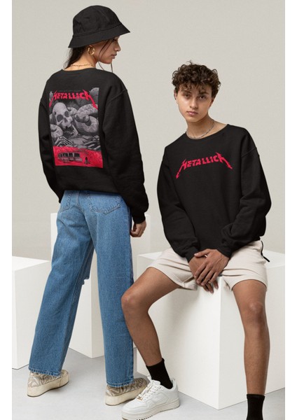 Unisex Metallica Yılan Sırt Baskılı Kapüşonsuz Sweatshirt, Oversize Rock Band Baskılı Sweatshirt modelleri