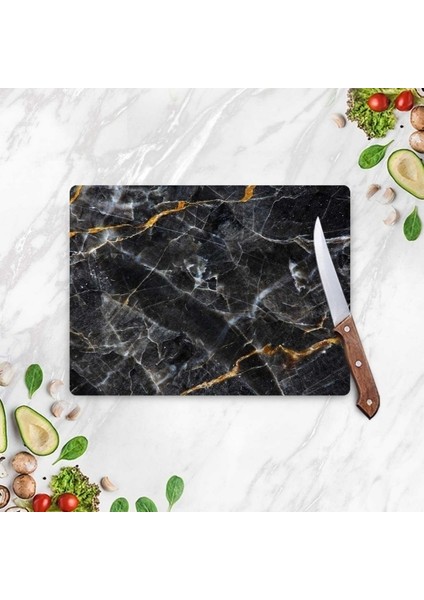Siyah Mermer Görünümlü Cam Kesim Tablası 20 x 30 cm fırsatları