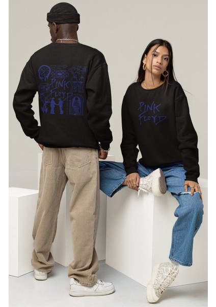 Unisex Pink Floyd Sırt Baskılı Kapüşonsuz Sweatshirt, Oversize Rock Grup Baskılı Sweatshirt modelleri