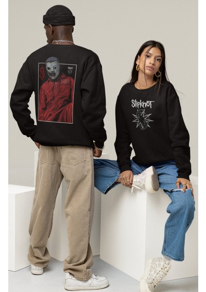 Unisex Slipknot Mask Sırt Baskılı Kapüşonsuz Sweatshirt, Oversize Rock Band Baskılı Sweatshirt fiyatları