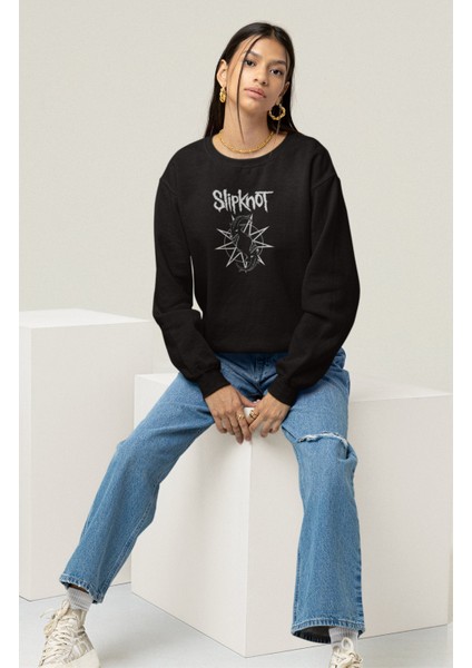 Unisex Slipknot Mask Sırt Baskılı Kapüşonsuz Sweatshirt, Oversize Rock Band Baskılı Sweatshirt modelleri