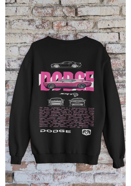 Unisex Challanger Dodgee Sırt Baskılı Kapüşonsuz Sweatshirt,oversize Yarış Araba Baskılı Sweatshirt modelleri
