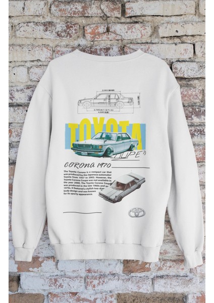 Unisex Classic Corona 1970 Sırt Baskılı Kapüşonsuz Sweatshirt, Oversize Araba Baskılı Sweatshirt modelleri