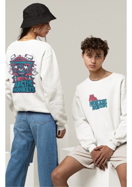 Unisex Arctic Monkeys Sırt Baskılı Kapüşonsuz Sweatshirt, Oversize Rock Band Baskılı Sweatshirt