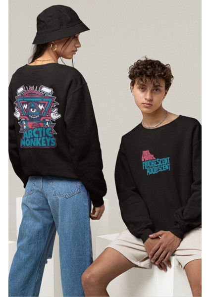 Unisex Arctic Monkeys Sırt Baskılı Kapüşonsuz Sweatshirt, Oversize Rock Band Baskılı Sweatshirt