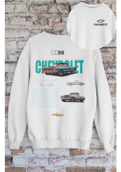 Unisex Classic C-10 Sırt Baskılı Kapüşonsuz Sweatshirt, Oversize Klasik Araba Baskılı Sweatshirt