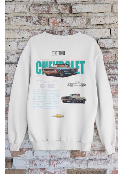 Unisex Classic C-10 Sırt Baskılı Kapüşonsuz Sweatshirt, Oversize Klasik Araba Baskılı Sweatshirt modelleri