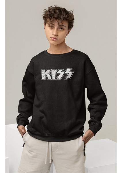 Unisex Kiss V2 Sırt Baskılı Kapüşonsuz Sweatshirt, Oversize Rock Band Baskılı Sweatshirt fiyatları