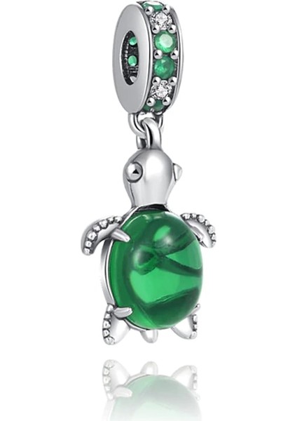 925 Ayar Gümüş Yeşil Deniz Kaplumbağası Sallantılı Charm