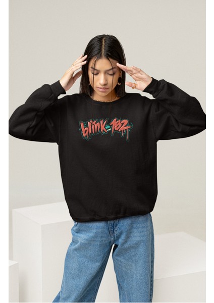 Unisex BLINK182 V2 Sırt Baskılı Kapüşonsuz Sweatshirt, Oversize Rock Grup Baskılı Sweatshirt fiyatları