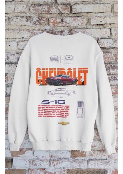 Unisex S-10 Classic Sırt Baskılı Kapüşonsuz Sweatshirt, Oversize Klasik Araba Baskılı Sweatshirt modelleri