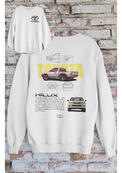 Unisex Hilux Kamyonet Sırt Baskılı Kapüşonsuz Sweatshirt, Oversize Classic Araba Baskılı Sweatshirt