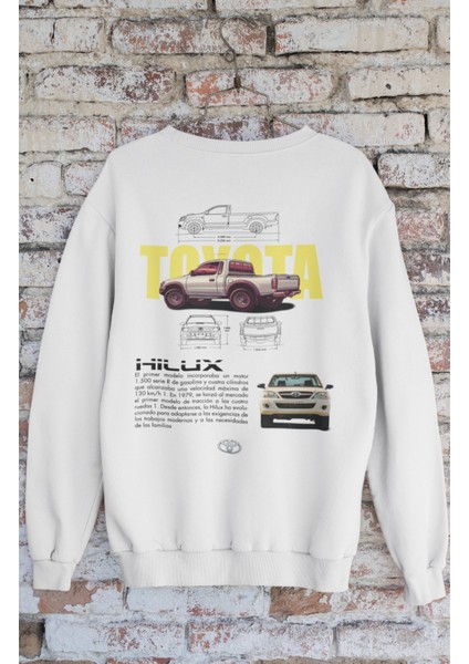 Unisex Hilux Kamyonet Sırt Baskılı Kapüşonsuz Sweatshirt, Oversize Classic Araba Baskılı Sweatshirt modelleri