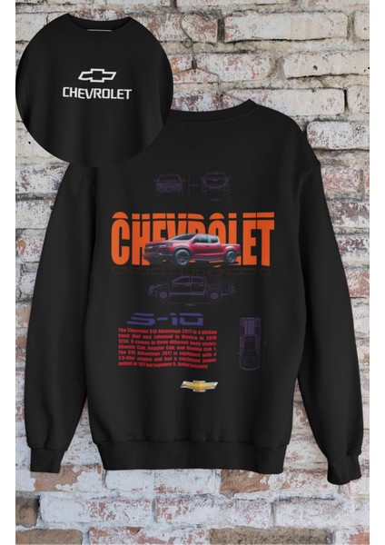 Unisex S-10 Classic Sırt Baskılı Kapüşonsuz Sweatshirt, Oversize Klasik Araba Baskılı Sweatshirt