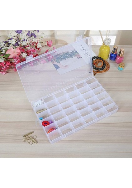 36 Bölmeli Ayarlanabilir Bölmeli Kolye Yüzük Takı Kutusu Organizer Düzenleyici Plastik Kutu (27.5x19.5x4.2cm) fiyatları