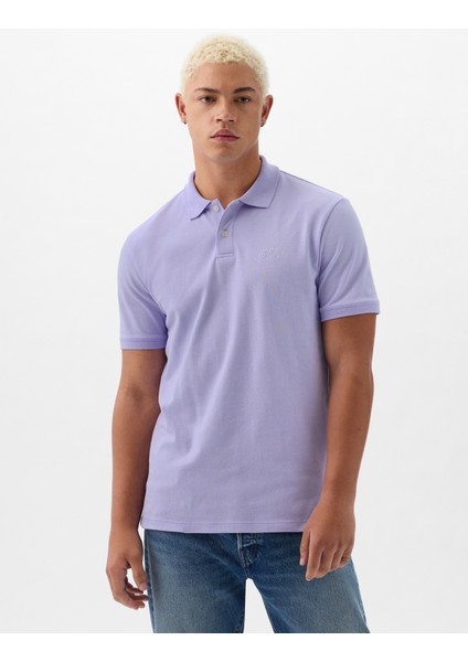 Erkek Lila Logo Piqué Polo Yaka T-Shirt