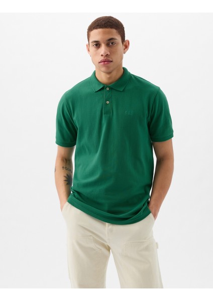 Erkek Yeşil Logo Piqué Polo Yaka T-Shirt