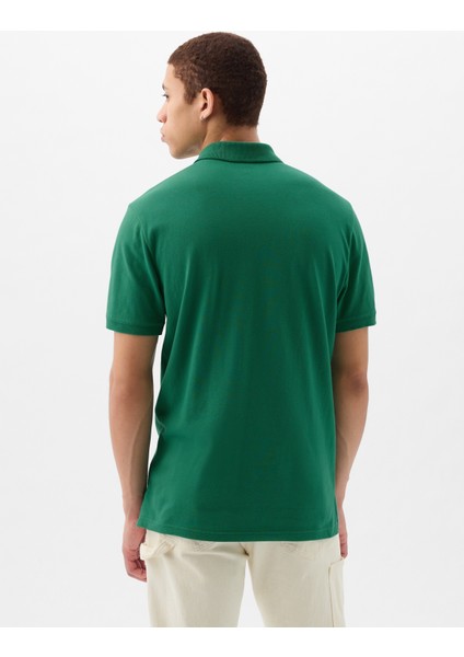 Erkek Yeşil Logo Piqué Polo Yaka T-Shirt