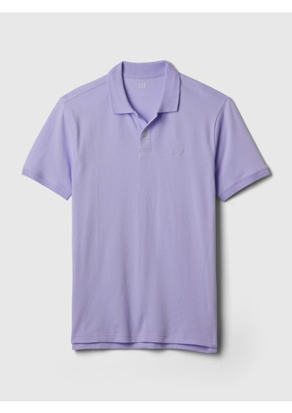 Erkek Lila Logo Piqué Polo Yaka T-Shirt