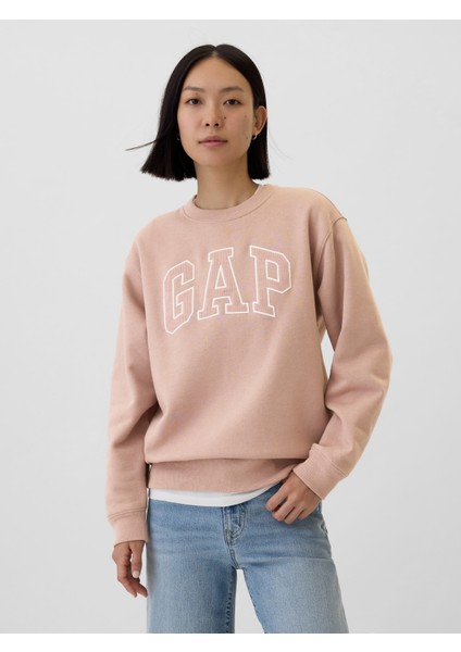 Kadın Pembe Logo Bisiklet Yaka Fleece Sweatshirt