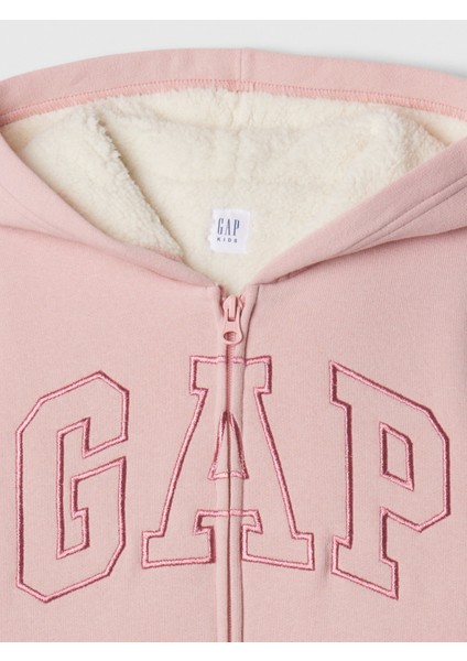 Kız Çocuk Pembe  Logo Fermuarlı Sherpa Sweatshirt