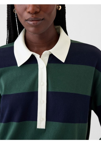 Kadın Lacivert Rugby Polo Yaka Crop T-Shirt modelleri