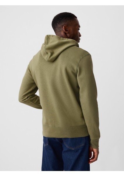 Erkek Yeşil  Logo Fermuarlı Fleece Sweatshirt