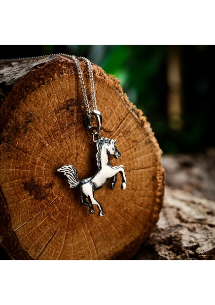 Gümüş At Figürlü Kolye 925 Ayar Gümüş At Model Unisex Kolye Yarış Atı Kolye