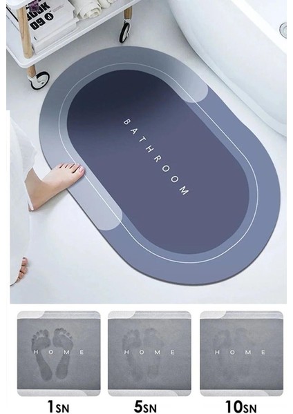 Kaymaz Tabanlı Oval Su Emici Banyo Ve Lavabo Paspası