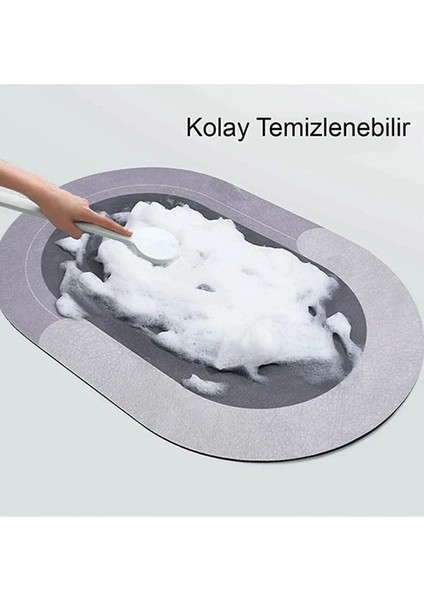 Kaymaz Tabanlı Oval Su Emici Banyo Ve Lavabo Paspası