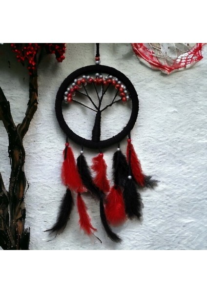 Siyah Kırmızı Hayat Ağacı Dream Catcher