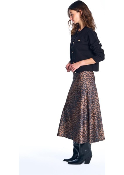 Kahverengi Leoparlı Saten Etek modelleri