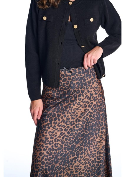 Kahverengi Leoparlı Saten Etek fırsatları