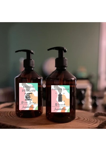 2li Set Renkli Etiket Amber Mika Boş Plastik Şişe Bulaşık Deterjanlı Çamaşır Suyu 2x500ml