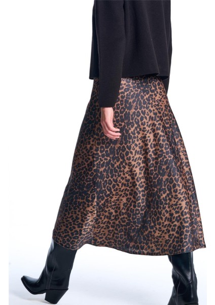 Kahverengi Leoparlı Saten Etek indirimleri