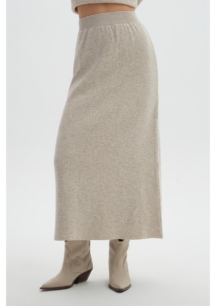 Bej Beli Lastikli Triko Etek modelleri